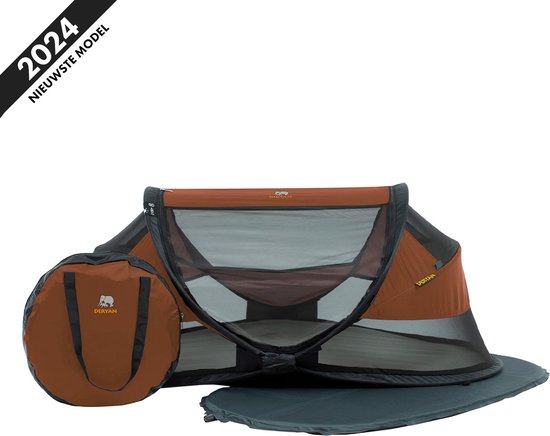 Deryan Baby Luxe Campingbed/ Reisbed – Inclusief zelfopblaasbare matras - Caramel