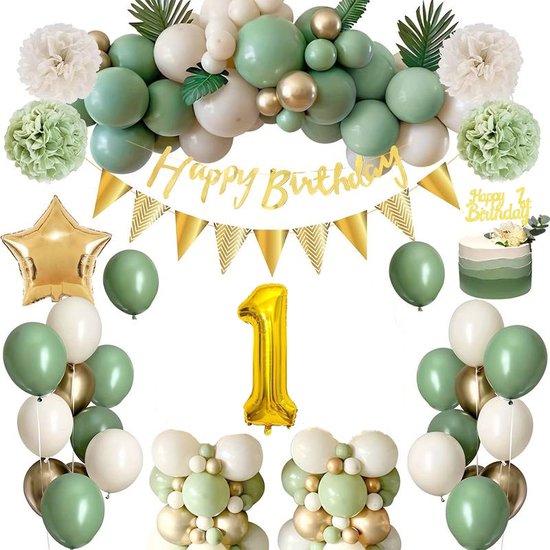 FeestmetJoep® Versiering & Ballonnen - 1 jaar verjaardag - Goud & Groen