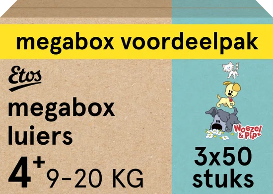 Etos Woezel & Pip Luiers Maxi Plus Maat 4+ - 150 stuks