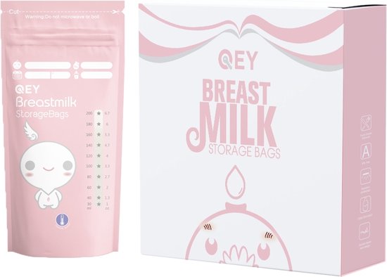 QEY Moedermelkbewaarzakjes - Roze - 120 Stuks